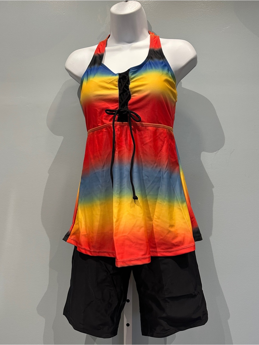 Red Yellow Blue and Black Tankini and Swim Shorts Large NWOT 2-Piece Set